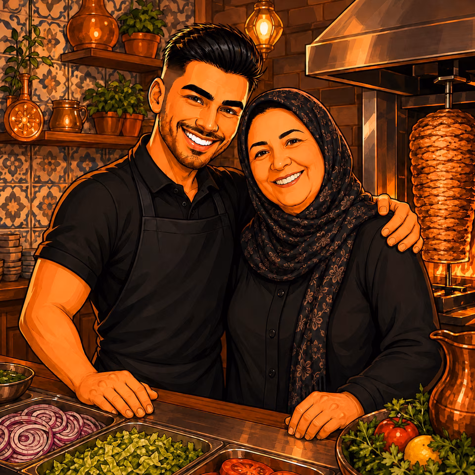 Baris et sa mère au comptoir