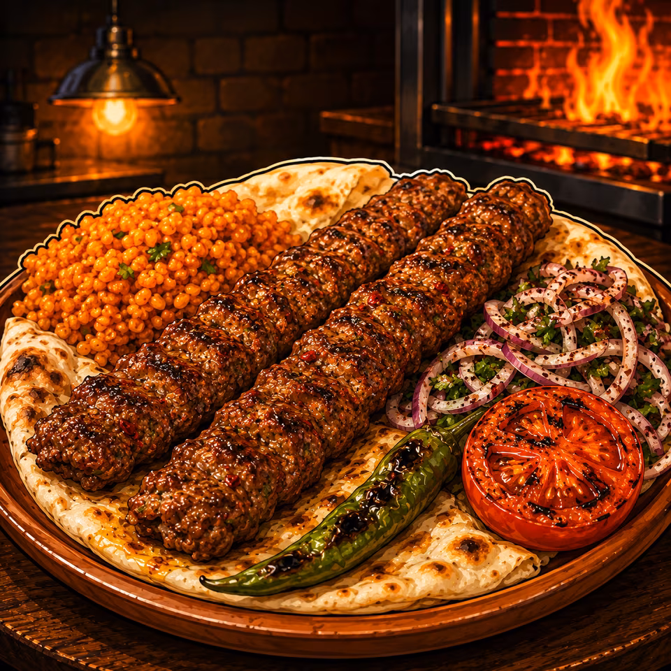 Une assiette d’adana grillée au feu de bois